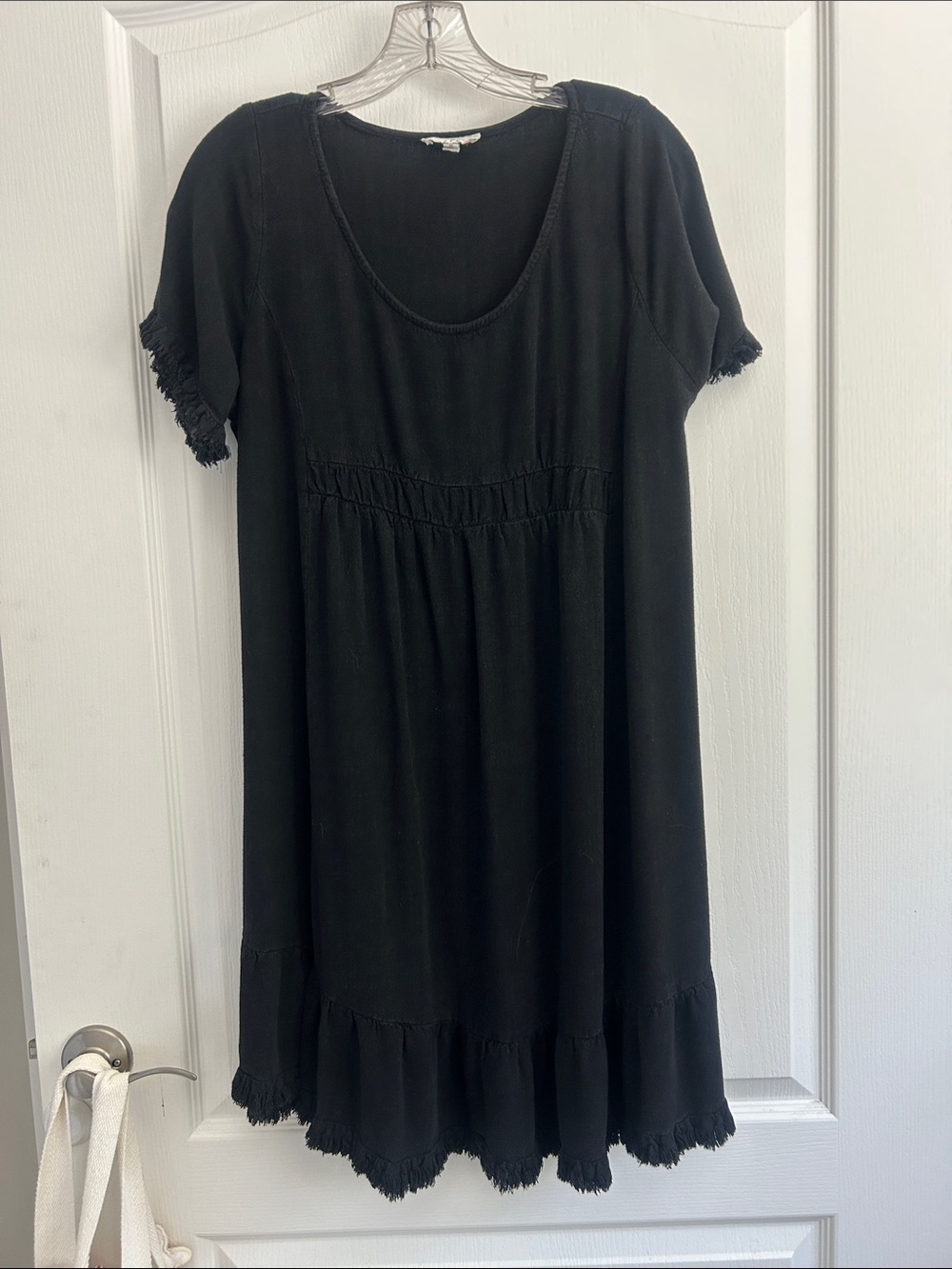 Umgee Black Short Sleeve Fringe Babydoll Dress XL